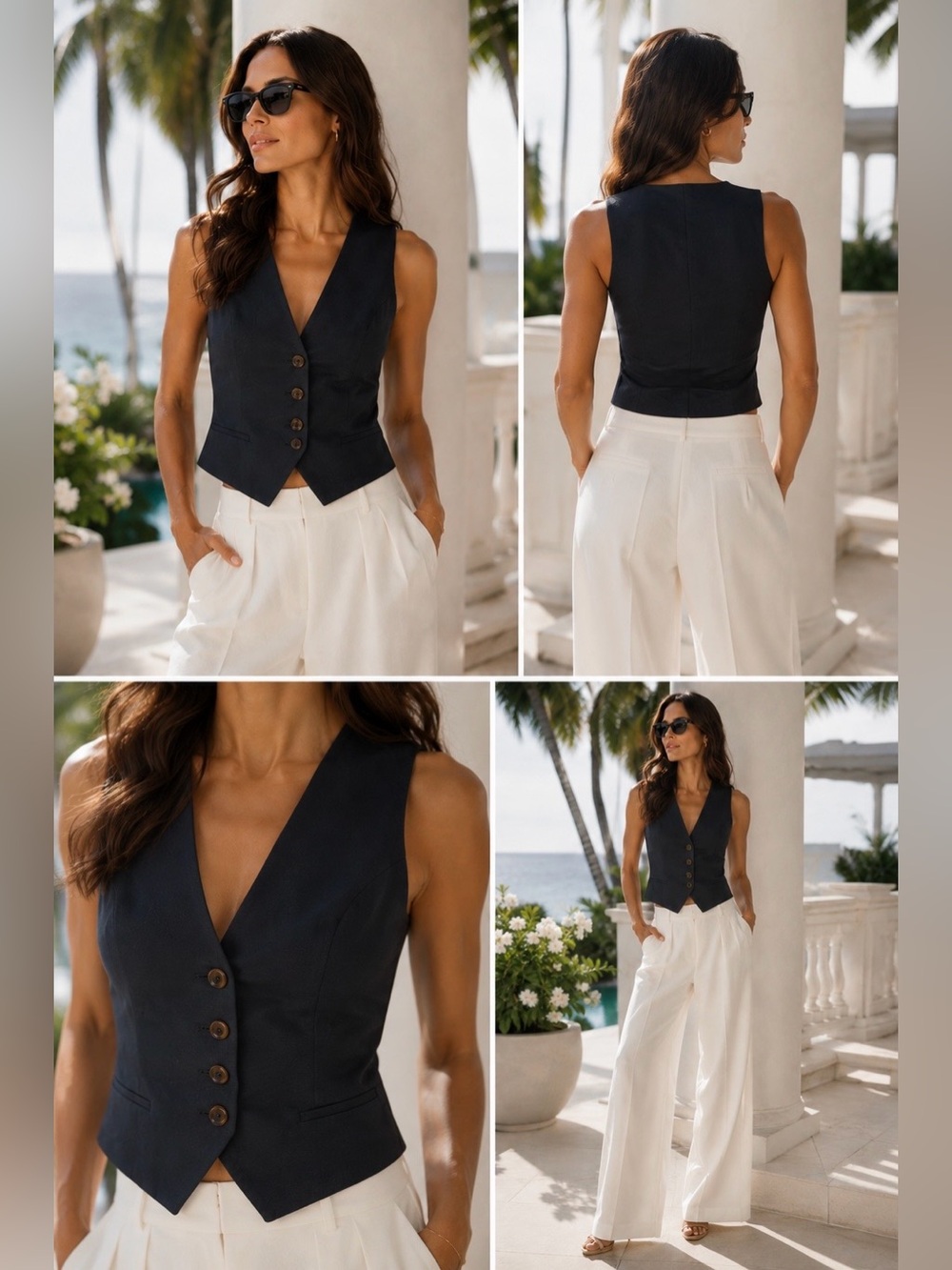 Zara fitted navy linen vest S nwt